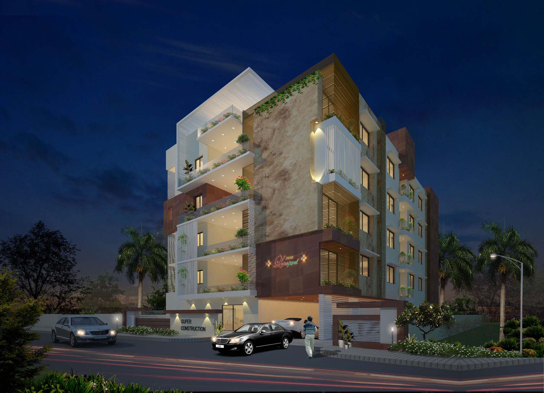 Super Arbor premium apartment night view in Banjara Hills Hyderabad