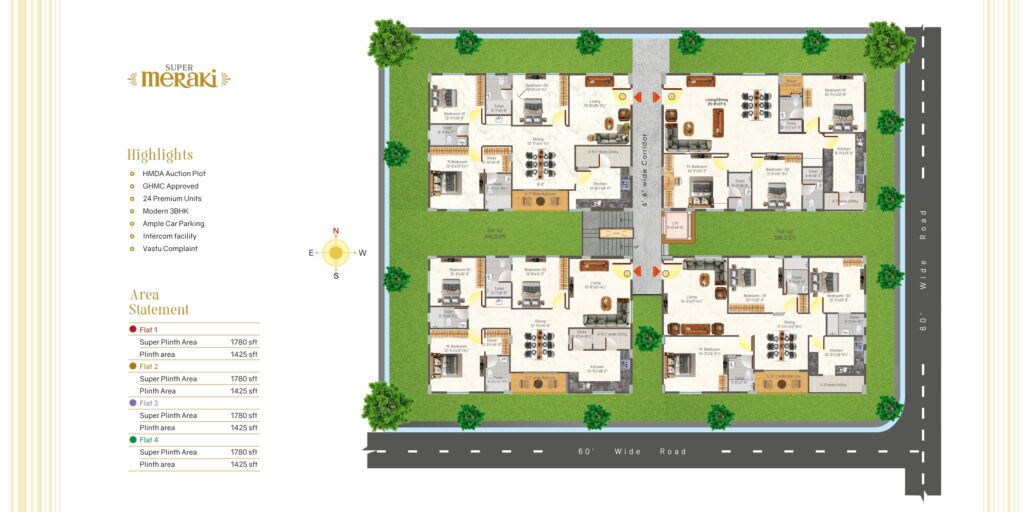 3bhk flat floor plan in uppal bagyath hyderabad flats for sale